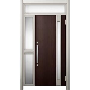 リシェント 玄関ドア3 断熱仕様 / 非防火 K4 M78型 木目調  片袖ランマ付中桟付ポスト付 ...