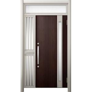 リシェント 玄関ドア3 断熱仕様 / 非防火 K4 M78型 アルミ色  片袖飾りランマ付中桟付ポス...