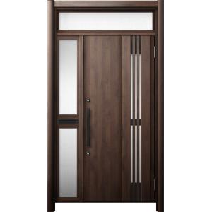 リシェント 玄関ドア3 断熱仕様 / 非防火 K2 M83型 木目調  片袖ランマ付中桟付ポスト付 ...