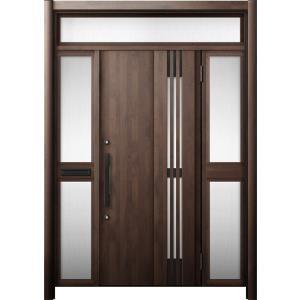 リシェント 玄関ドア3 断熱仕様 / 非防火 K4 M83型 木目調  両袖ランマ付中桟付ポスト付 ...
