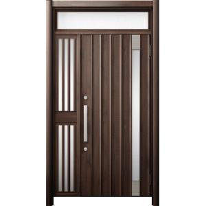 リシェント 玄関ドア3 断熱仕様 / 非防火 K2 P77型 木目調  片袖飾りランマ付中桟付ポスト...