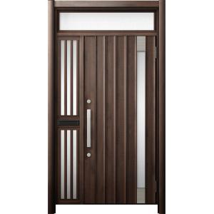 リシェント 玄関ドア3 断熱仕様 / 非防火 K2 P77型 木目調  片袖飾りランマ付中桟付ポスト...