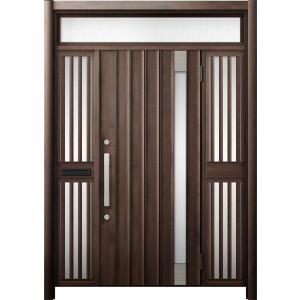 リシェント 玄関ドア3 断熱仕様 / 非防火 K2 P77型 木目調  両袖飾りランマ付中桟付ポスト...