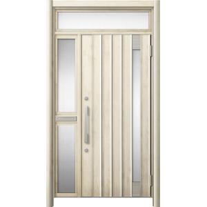 リシェント 玄関ドア3 断熱仕様 / 非防火 K4 P77型 木目調  片袖ランマ付中桟付ポスト付 ...