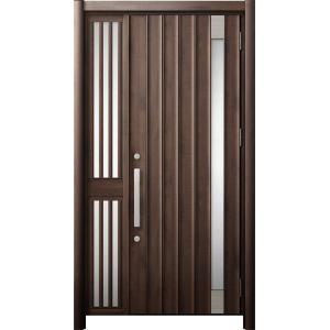 リシェント 玄関ドア3 断熱仕様 / 非防火 K4 P77型 木目調  片袖飾り 中桟付ポスト無し ...