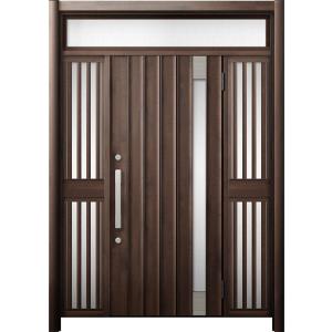 リシェント 玄関ドア3 断熱仕様 / 非防火 K4 P77型 木目調  両袖飾りランマ付中桟付ポスト...