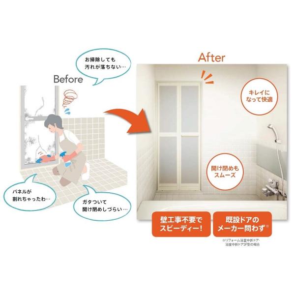リシェント浴室中折れドア / アタッチメント工法 特注 W：525〜845mm × H：1,287〜...