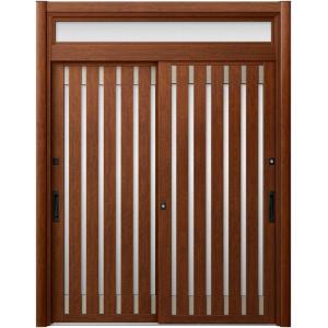 リシェント玄関引戸2 2枚建てランマ付き PG仕様 P15型 木目調 簡易タッチキータイプ 特注サイ...