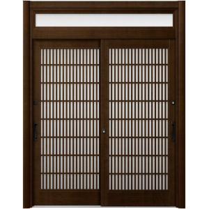 リシェント玄関引戸2 2枚建てランマ付き PG仕様 P24型 木目調 簡易タッチキータイプ 特注サイ...