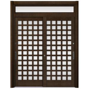 リシェント玄関引戸2 2枚建てランマ付き SG仕様 S59型 木目調 簡易タッチキータイプ 特注サイ...