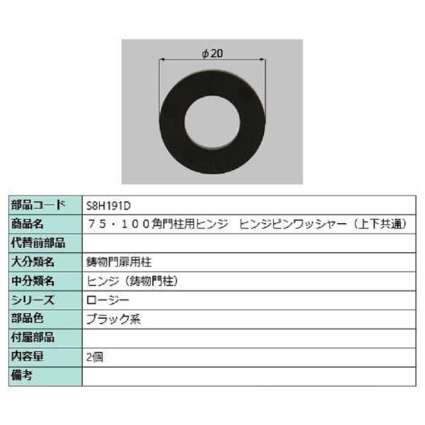 75・100角門柱用ヒンジ ヒンジワッシャー(上下共通) / 2個入り 部品色：ブラック系 S8H1...