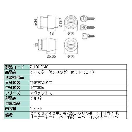 シリンダーセット DNシリンダー 製品色：シルバー Z-1C6-DGTC 交換用 部品 LIXIL ...