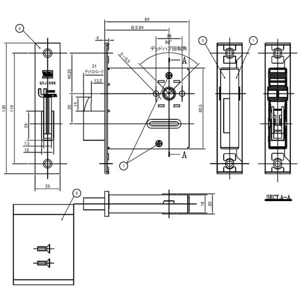 箱錠セット(2ロック・バーハンドル用) 標準サムターン仕様  / 1セット入り Z-P201-DSM...