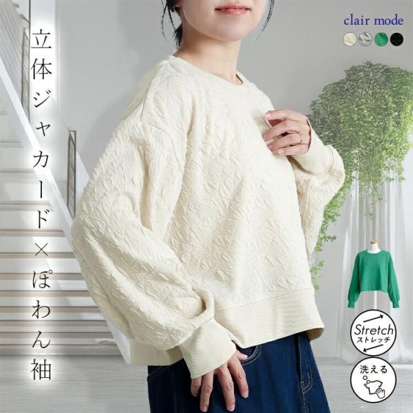 【送料無料】 フクレジャカードプルオーバー 4色 M-L 洗える 長袖 レディース トップス カット...