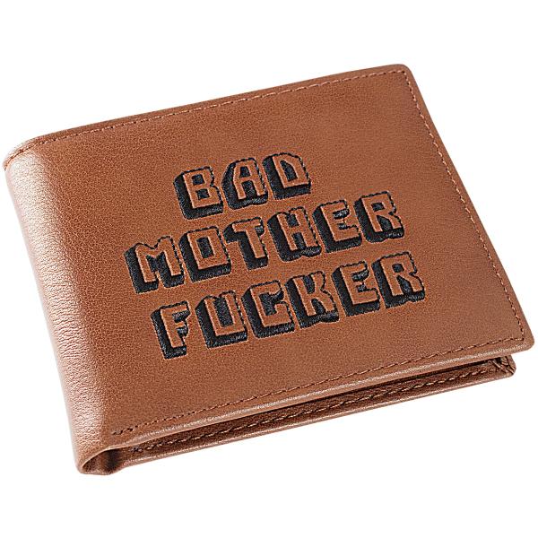 公式ライセンス メンズ Bad Mother 財布 二つ折り 刺繍 ブラウン 本革