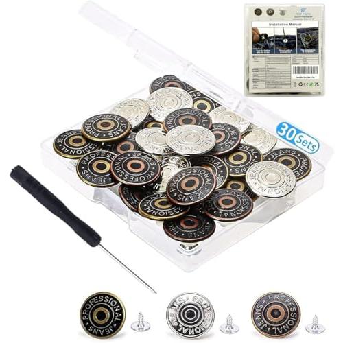 30個 ジーンズにぴったりのボタンピン、 取り外し可能および取り外し可能 ジャンボタンピン縫いなし、...