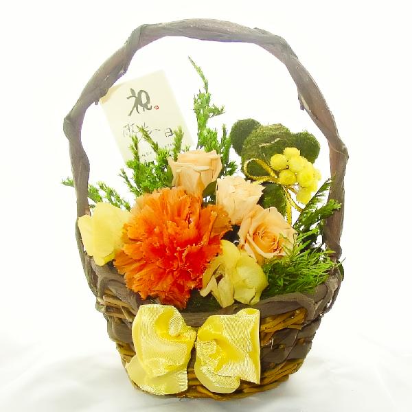 プリザーブドフラワー 送料無料 お祝い 誕生日 枯れない花 かご カゴ テディベア プレゼント イン...