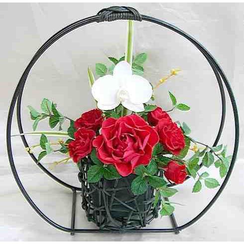 プリザーブドフラワー 送料無料 お祝い 誕生日 枯れない花 和風 御所車 高級 胡蝶蘭 赤色 バラ ...