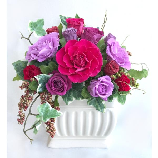 プリザーブドフラワー 送料無料 お祝い 誕生日 枯れない花 モーヴ バラ サンク プレゼント インテ...