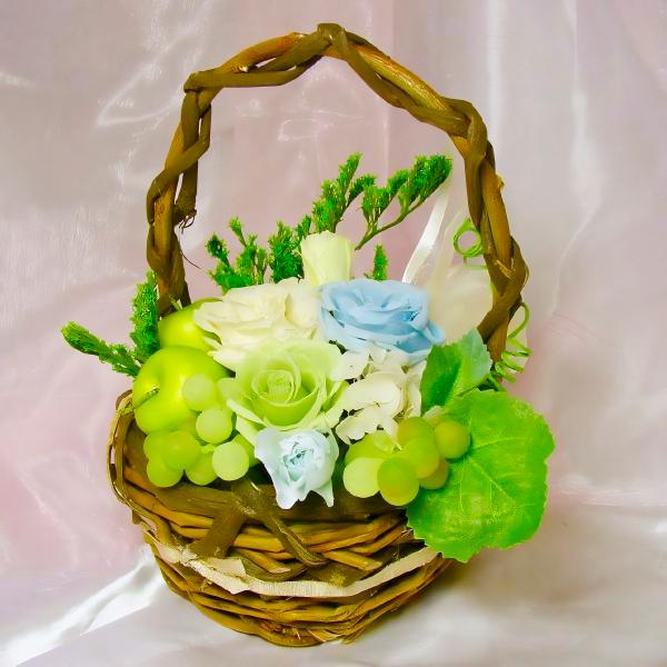 プリザーブドフラワー 送料無料 お祝い 誕生日 枯れない花 かご カゴ フルーツ バラ プレゼント ...