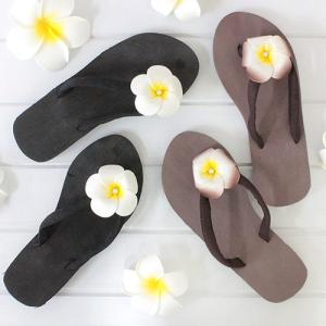 サンダル レディース フラット ぺたんこ ビーチサンダル ブラック ブラウン 黒 茶色 花 夏 可愛い プルメリア
