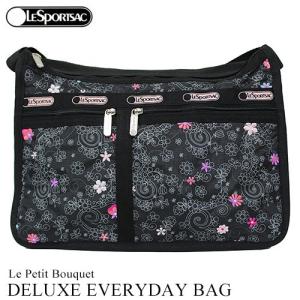 ハワイ　限定　ショルダーバッグ　黒　ブラック　花柄　レスポートサック　LeSportsac　ル プティ ブーケ　Le Petit Bouquet　デラックスエブリデイバッグ　7507