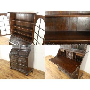 イギリス アンティーク 家具 ブックビューロー 本棚 書斎机 レター