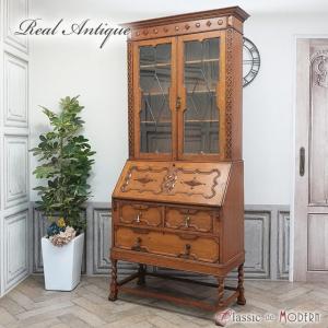 イギリス アンティーク 家具 ブックビューロー 本棚 書斎机 オーク