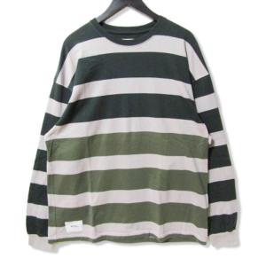 WTAPS ダブルタップス 長袖Tシャツ ボーダー 221ATDT-CSM28 バイカラー ボーダー LANE LS COTTON グリーン グレー 4  27105378｜classic