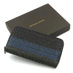 未使用 BOTTEGA VENETA ボッテガヴェネタ 長財布 イントレチャート 311263 VBG81 ラウンドファスナー NAVY/BLUE/GREY  本革  中古 50012842｜classic