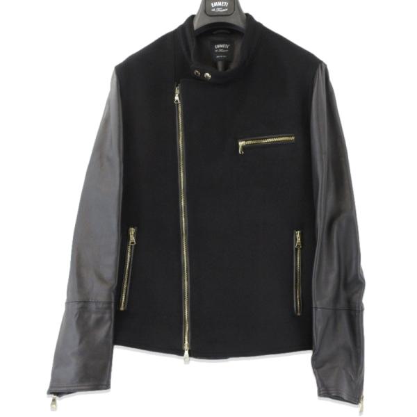 美品 EMMETI エンメティ ライダースジャケット FIESOLE カシミヤ ナッパレザー イタリ...