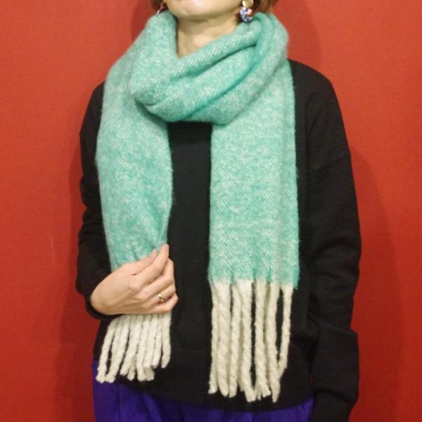 ミックス糸ふんわりロングマフラー レディース 秋冬 グリーン 緑 あったか ネップヤーン ストール ...