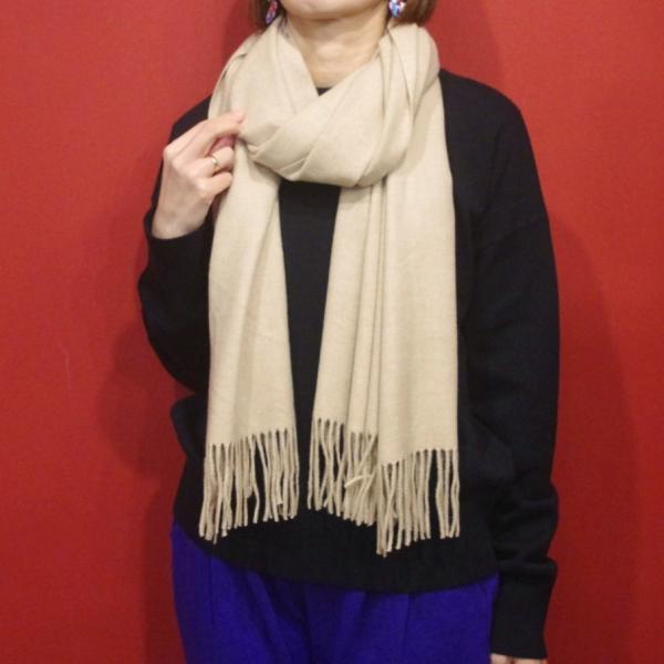 ウール混大判ストール マフラー レディース 無地 秋冬春 ベージュ ショール 大きめ 大人 プレゼン...