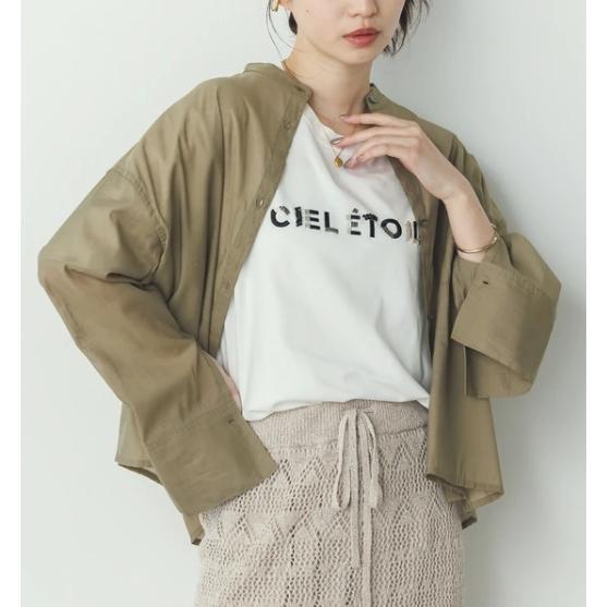 Hunchハンチ シアーバンドカラーシャツ 長袖 ベージュ レディース ナイロンビスコース ノーカラ...