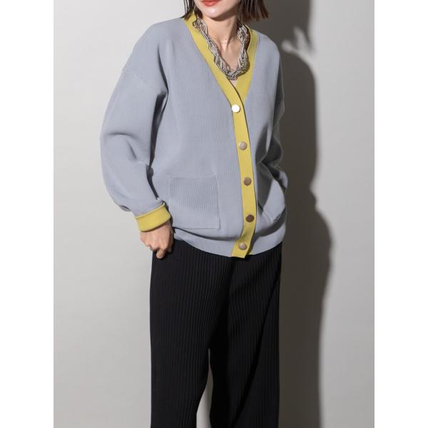 lodieロディ バイカラースポンディッシュニットカーディガン レディース グレー×イエロー  無地...