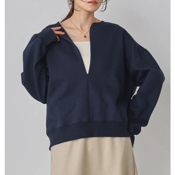 Hunchハンチ 裏起毛ハーフジップスウェット レディース ネイビー プルオーバー ゆったり トレー...