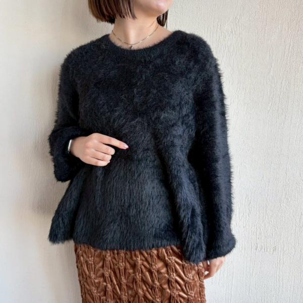 ZAMPAザンパ フェザーヤーンペプラムニット セーター レディース 丸首 クルーネック 長袖 ブラ...