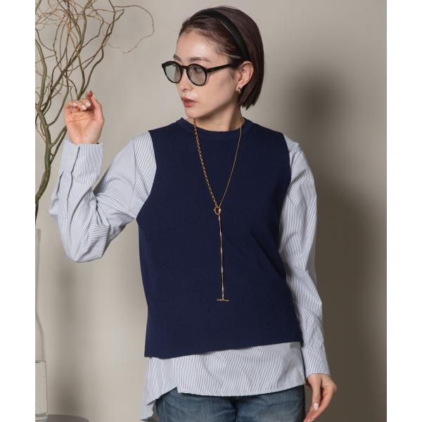 lodieロディ ニットベスト×プルオーバーブラウスセット シャツ 長袖 レディース ネイビー スト...