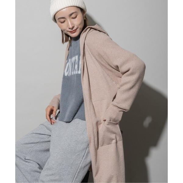 lodieロディ ハイゲージフードロングニットカーディガン レディース ベージュ 無地 春秋冬 おし...