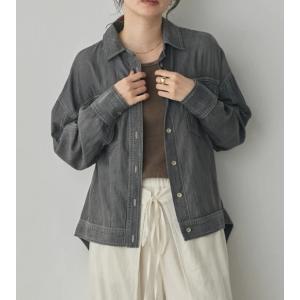 hunchハンチ シアーデニムオーバーシャツ 長袖 ブラック グレー チャコール 黒 レディース 大...