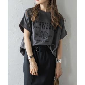 BONJOUR SAGAN カレッジ刺繍ピグメント半袖スウェット プルオーバー Tシャツ レディース...