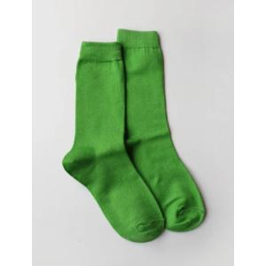 TAWARA ちょびっとウールベタ編みクルーソックス ゴルフグリーン 黄緑 ネオン 靴下 レディース...