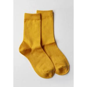TAWARA ちょびっとウールベタ編みクルーソックス イエロー 黄色 マスタード 靴下 レディース ...
