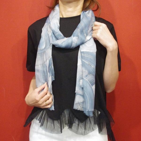 SUSY MIXイタリアブランド 幾何学柄大判ストール 春夏 レディース ゴールド ブルー グレー ...