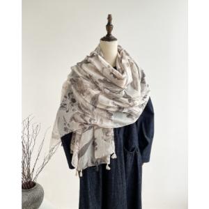 春夏ストール ボタニカル柄 大判 レディース ベージュ グレー 薄手 花柄 草木 新品 スカーフ お...