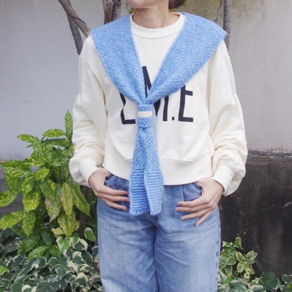 カーデ肩掛け風ニットショール ストール マフラー レディース ブルー 秋冬 薄手 オフィス シンプル...