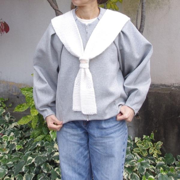 カーデ肩掛け風ニットショール ストール マフラー レディース ホワイト 白 秋冬 薄手 オフィス シ...