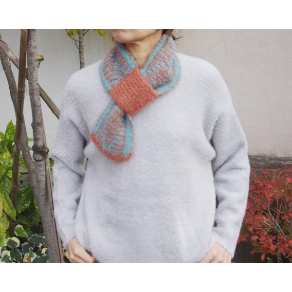 ミニマフラー スヌード ティペット 差し込み レディース オレンジ ブルー サックス プレゼント 秋...