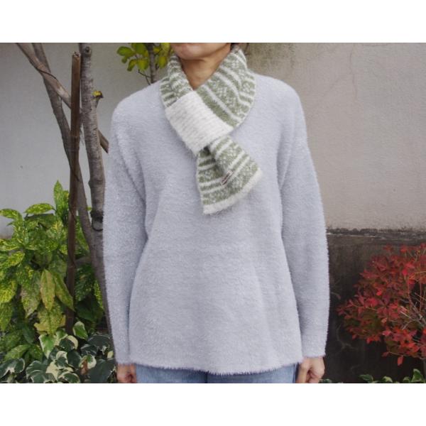 ミニマフラー スヌード ティペット 差し込み レディース モスグリーン 緑 カーキ プレゼント 秋冬...