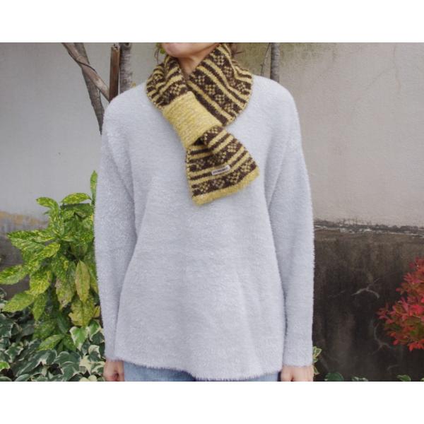 ミニマフラー スヌード ティペット 差し込み レディース マスタード ブラウン 茶色 プレゼント 秋...